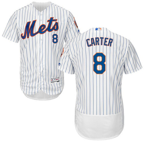 New York Mets #8 Gary Carter WhiteBlue Strip Flexbase Collection Stitched MLB Jersey