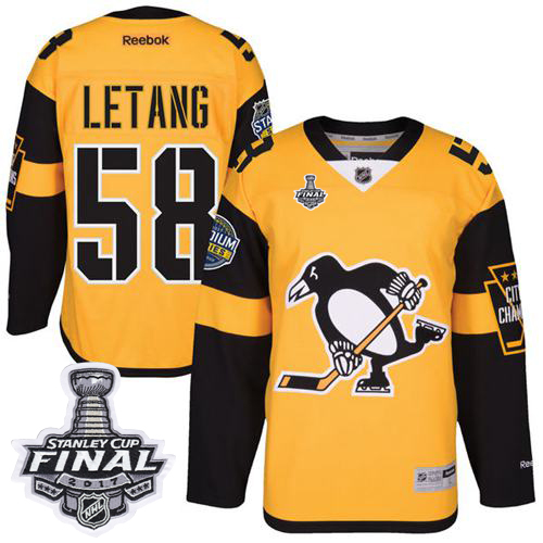 Pittsburgh Penguins #58 Kris Letang Gold 2017 Stadium Series Stanley Cup Final Patch Stitched NHL Jersey