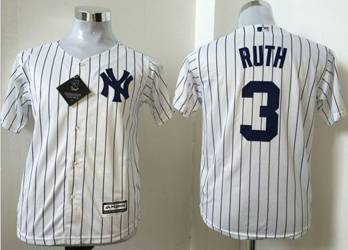 New York Yankees #3 Babe Ruth White Name Back Stitched Youth MLB Jersey