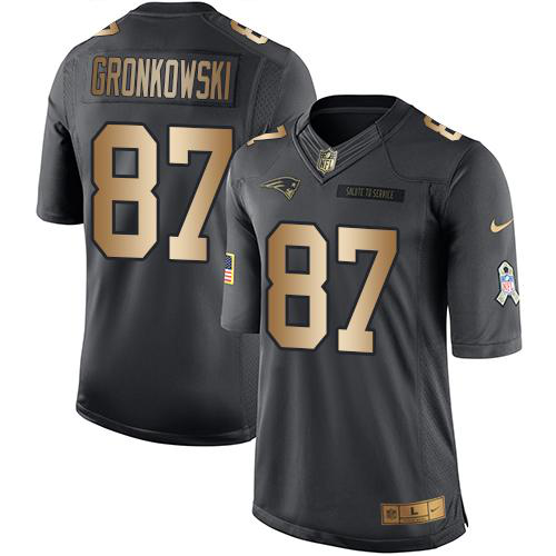 Nike New England Patriots #87 Rob Gronkowski Black Men's Stitched NFL Limited Gold Salute To Service Jersey