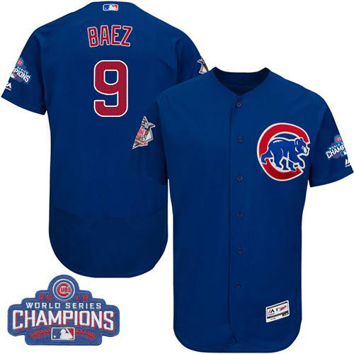 Chicago Cubs #9 Javier Baez Blue Flexbase Collection 2016 World Series Champions Stitched MLB Jersey