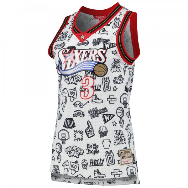 Women's Philadelphia 76ers Allen Iverson Mitchell & Ness White 2000 Doodle Swingman Jersey