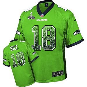 Seattle Seahawks Super Bowl XLVIII #18 Men's Sidney Rice Game Green Drift Fashion Jersey