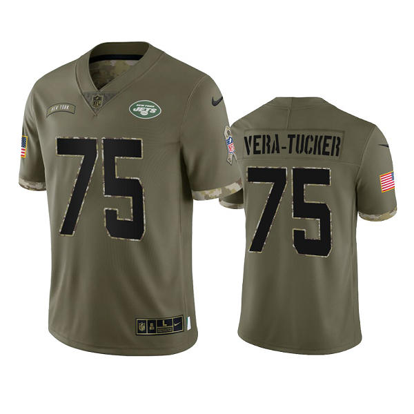 New York Jets Alijah Vera-Tucker #75 Olive 2022 Salute To Service Limited Jersey