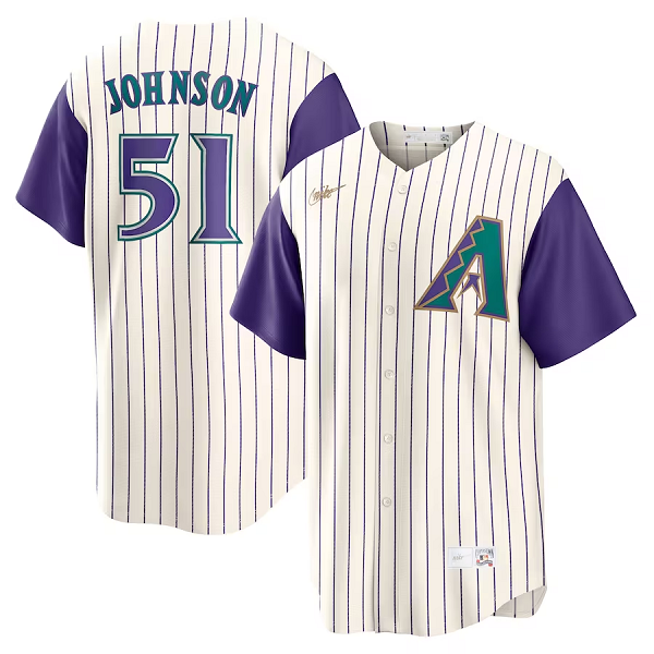 Men's Arizona Diamondbacks #51 Randy Johnson Nike Cream/Purple Alternate Cooperstown Collection Player Jersey