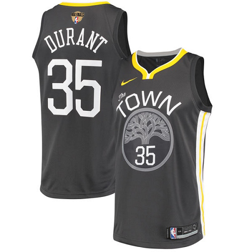 Men's Nike Golden State Warriors #35 Kevin Durant Black The Finals Patch Swingman Statement Edition NBA Jersey