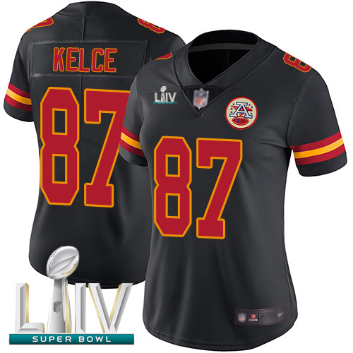 Kansas City Chiefs #87 Travis Kelce Black Super Bowl LIV Bound Women's Stitched NFL Limited Rush Jersey