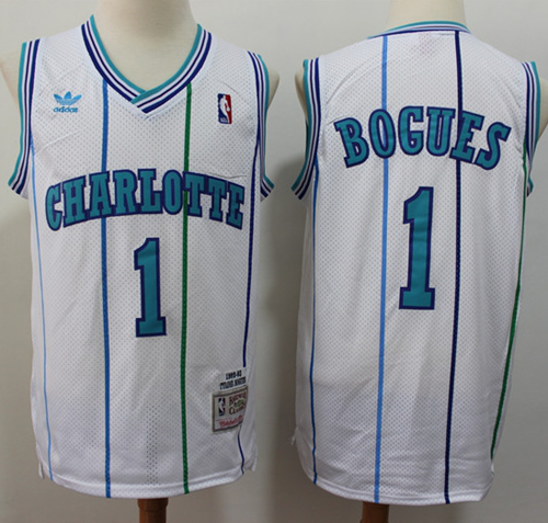 Charlotte Hornets #1 Muggsy Bogues White Throwback Stitched NBA Jersey