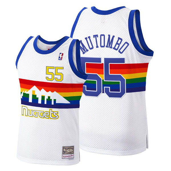 Men's Denver Nuggets #55 Dikembe Mutombo Mitchell & Ness Hardwood Classics 1991-92 White NBA Jersey