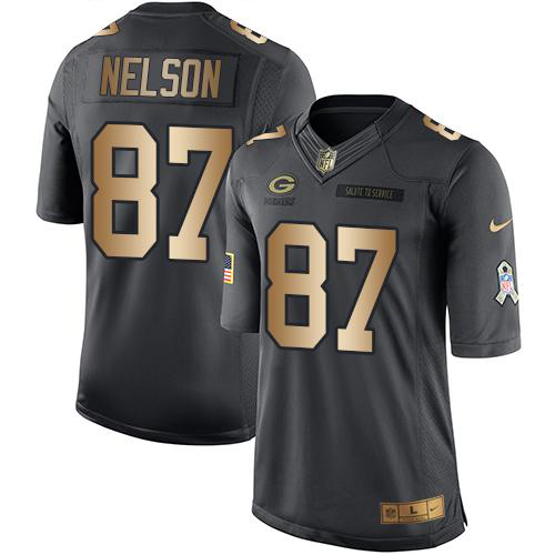 Nike Green Bay Packers #87 Jordy Nelson Black Men's Stitched NFL Limited Gold Salute To Service Jersey