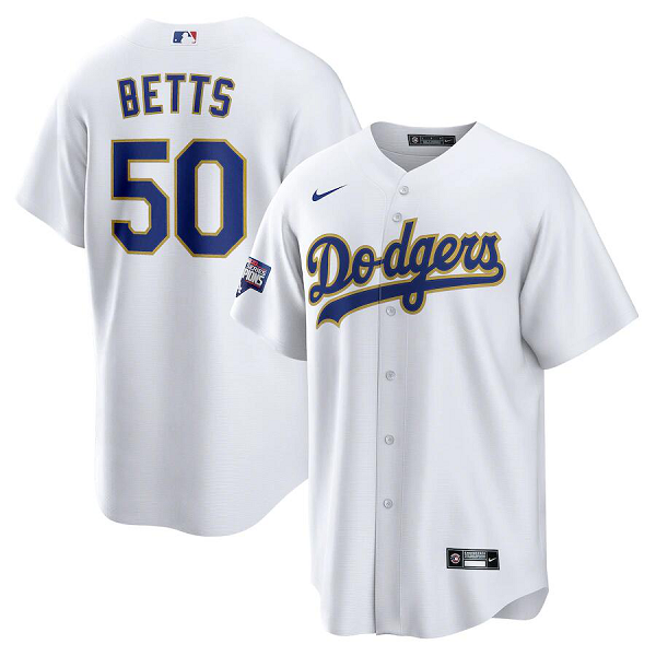 Men's Los Angeles Dodgers #50 Mookie Betts Nike 2021 Gold Program MLB Cool Base Jersey