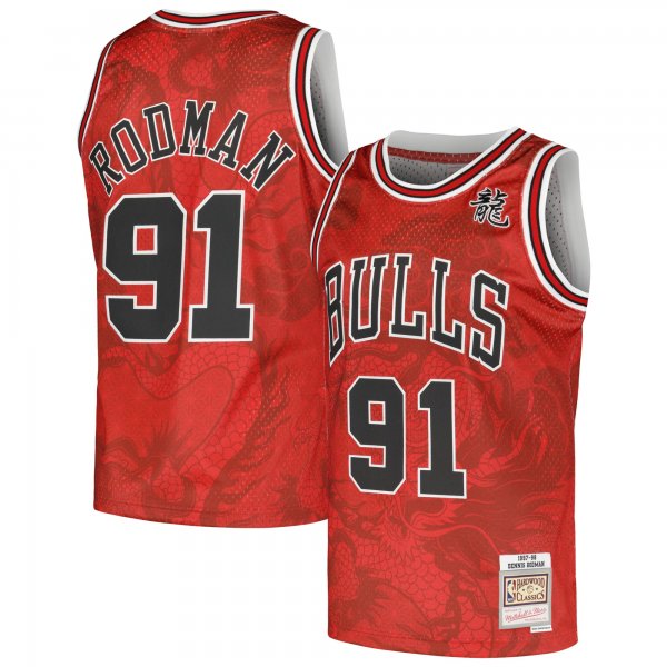 Men's Chicago Bulls Dennis Rodman Mitchell & Ness Red 1997/98 Hardwood Classics Asian Heritage 6.0 Swingman Throwback Player Jersey