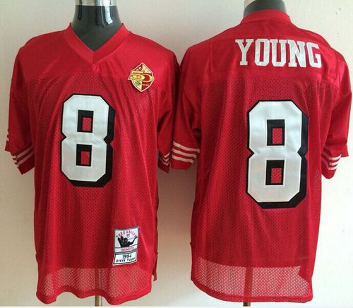 Mitchell And Ness 50TH San Francisco 49ers #8 Steve Young Red Stitched Throwback NFL Jersey