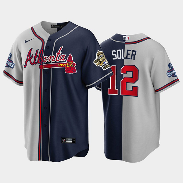 Men's Atlanta Braves 1995 Throwback Split Jorge Soler Gray Navy 2021 World Series Champions MLB Jersey