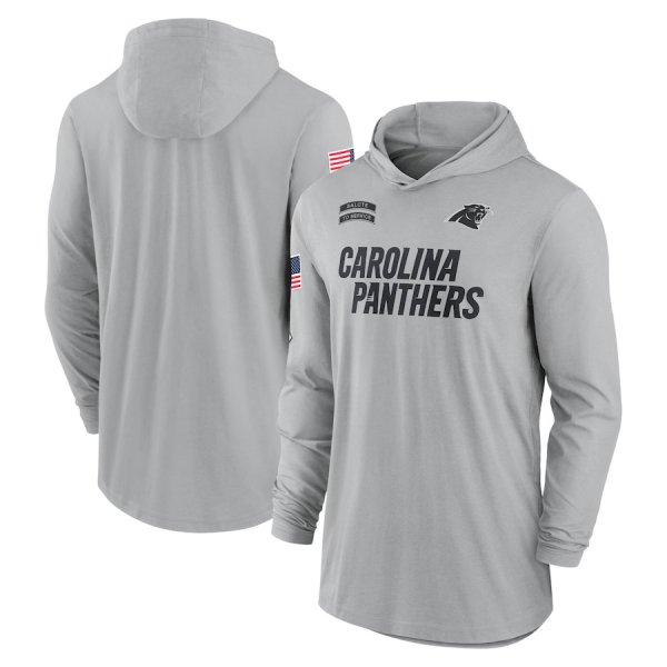 Men's Nike Gray Carolina Panthers 2024 Salute to Service Lightweight Performance Long Sleeve Hoodie T-Shirt