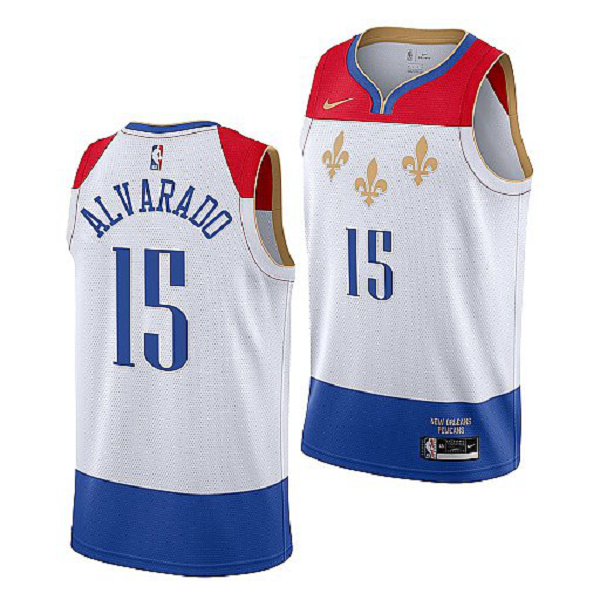 Men's New Orleans Pelicans #15 Jose Alvarado 2021 NBA Draft White City Edition Jersey