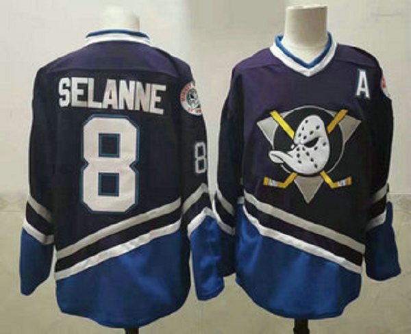 Men's Anaheim Ducks #8 Teemu Selanne 1995-96 Purple CCM Vintage Throwback NHL Jersey