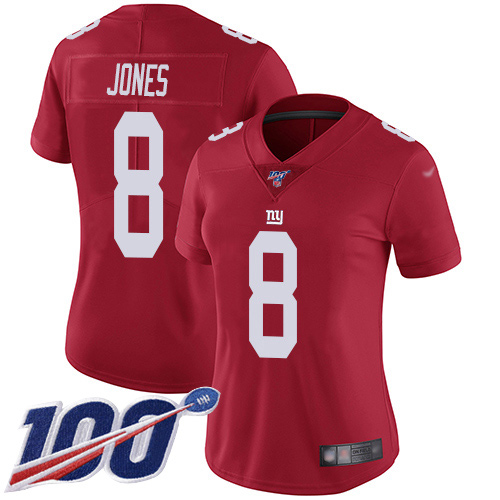 Women's New York Giants #8 Daniel Jones RedStitched NFL Limited Inverted Legend 100th Season Jersey