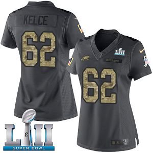 Women's Nike NFL Philadelphia Eagles #62 Jason Kelce Limited Black 2016 Salute to Service Super Bowl LII Jersey