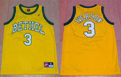 Men's Philadelphia 76ers #3 Allen Iverson Yellow Bethel High School Stitched NBA Jersey