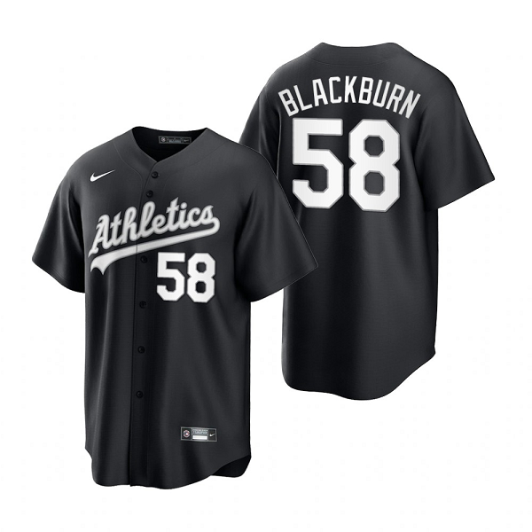 Men's Oakland Athletics #58 Paul Blackburn Black White Official MLB Jersey