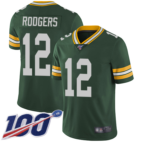 Green Bay Packers #12 Aaron Rodgers Green Team Color Youth Stitched NFL 100th Season Vapor Limited Jersey