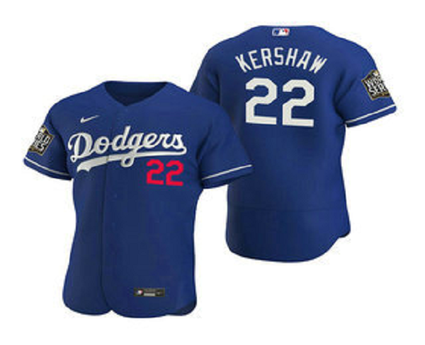 Men's Los Angeles Dodgers #22 Clayton Kershaw Royal 2020 World Series Flex Base Nike Jersey