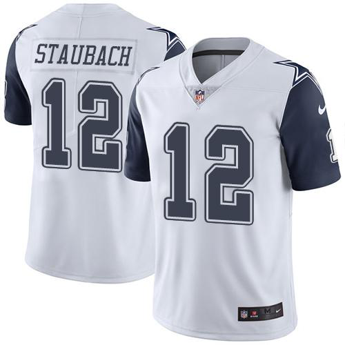 Nike Dallas Cowboys #12 Roger Staubach White Men's Stitched NFL Limited New Color Rush Jersey