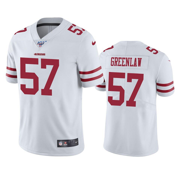 Men's San Francisco 49ers #57 Dre Greenlaw White 100th Season Vapor Limited Nike NFL Jersey