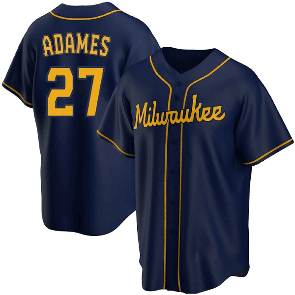 Men's Milwaukee Brewers #27 Willy Adames Navy MLB Cool Base Alternate Jersey