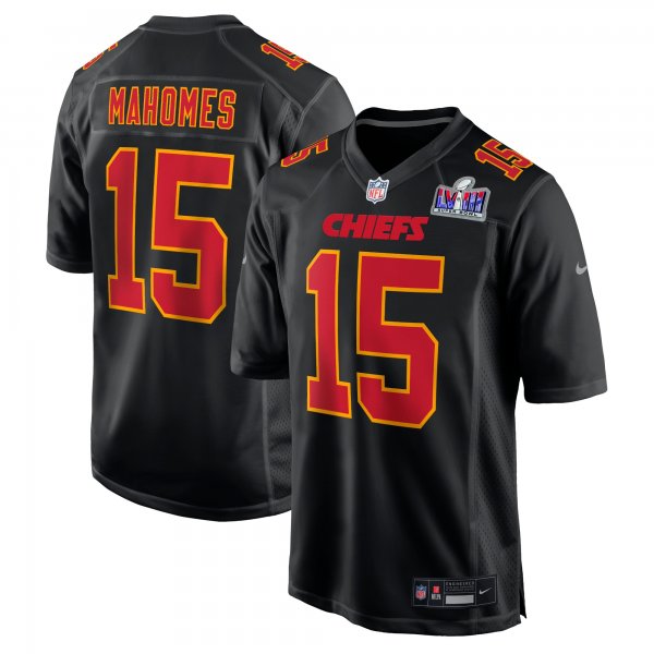 Men's Kansas City Chiefs Patrick Mahomes Nike Black Super Bowl LVIII Carbon Fashion Game Player Jersey