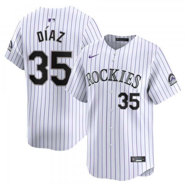 Men's Colorado Rockies #35 Elias Diaz Nike White Home Limited Player Jersey