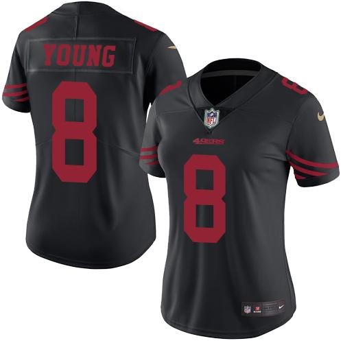 Nike San Francisco 49ers #8 Steve Young Black Women's Stitched NFL Limited Rush Jersey