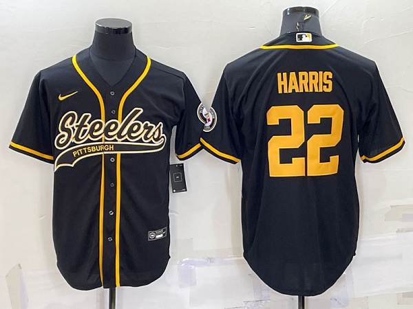 Men's Pittsburgh Steelers #22 Najee Harris Black Stitched Baseball Cool Base Jersey