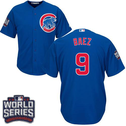 Chicago Cubs #9 Javier Baez Blue Alternate 2016 World Series Bound Stitched Youth MLB Jersey