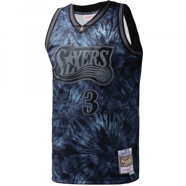 Men's Philadelphia 76ers Allen Iverson Mitchell & Ness Black Hardwood Classics 1997/98 Tie-Dye Swingman Jersey