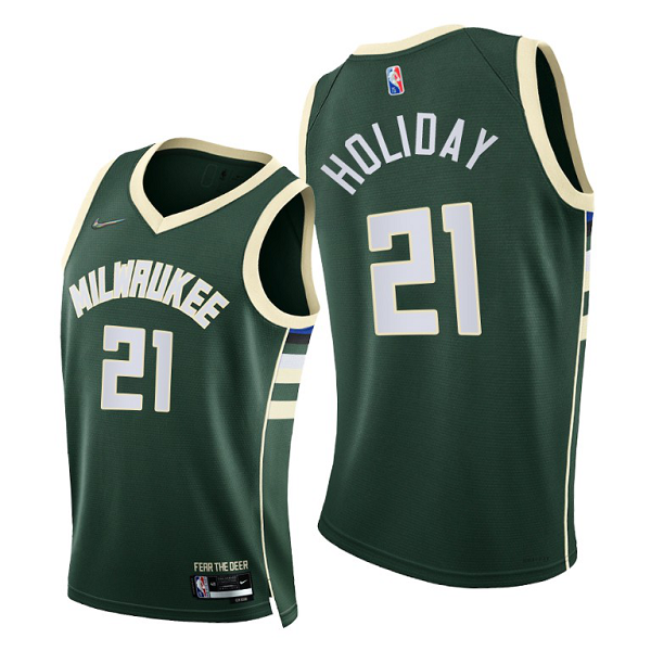 Men's Milwaukee Bucks #21 Jrue Holiday 2021-22 Diamond 75th Season Green Icon Edition NBA Jersey