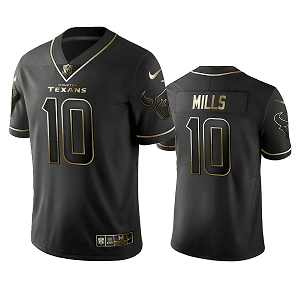 Men's Houston Texans #10 Davis Mills Black Golden Edition Vapor Limited Jersey