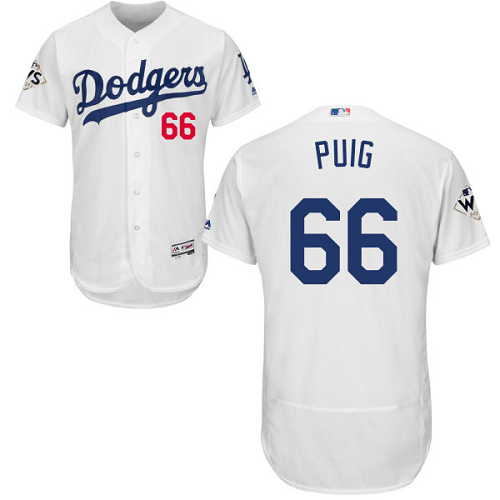 Los Angeles Dodgers #66 Yasiel Puig White Flexbase Collection 2017 World Series Bound Stitched MLB Jersey