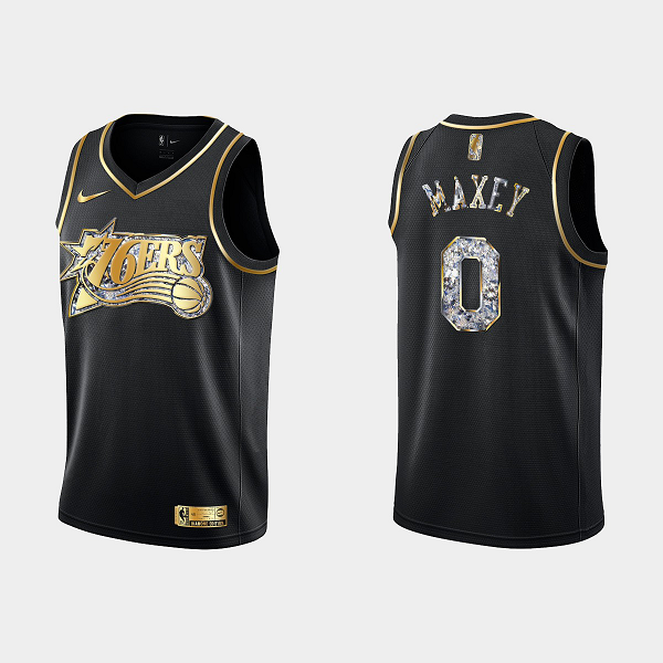 Men's Philadelphia 76ers 2022 Playoffs Tyrese Maxey #0 Diamond Edition Retro Logo Black NBA Jersey