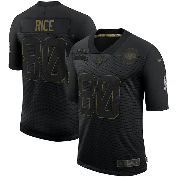 Nike 49ers 80 Jerry Rice Black 2020 Salute To Service Limited Jersey