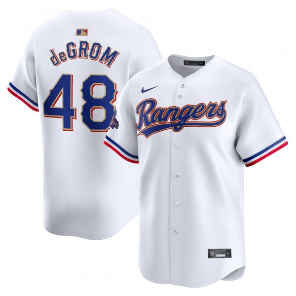 Men's Texas Rangers #48 Jacob deGrom Nike White 2024 Gold Collection Limited Player Jersey