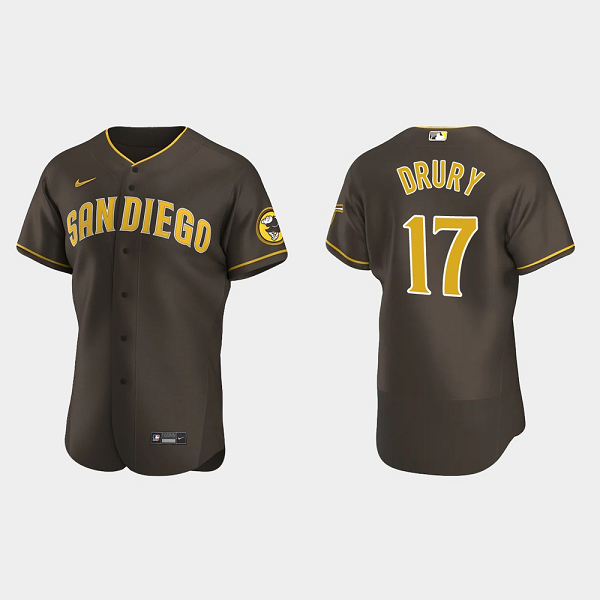 Men's San Diego Padres #17 Brandon Drury Flex Base Road MLB Jersey - Brown