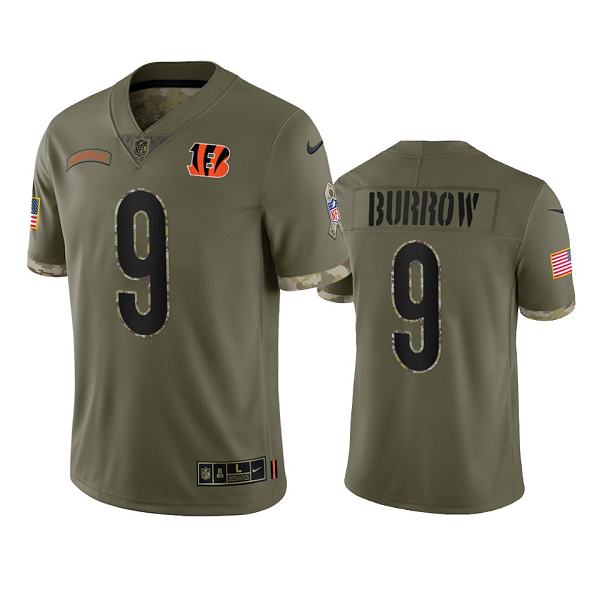 Cincinnati Bengals Joe Burrow Olive 2022 Salute To Service Limited Jersey #9