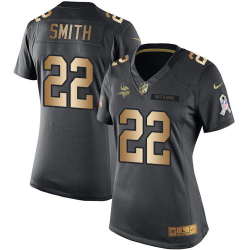 Nike Minnesota Vikings #22 Harrison Smith Black Women's Stitched NFL Limited Gold Salute to Service Jersey