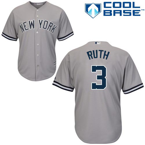 Men's New York Yankees #3 Babe Ruth Grey Majestic MLB Road Cool Jersey