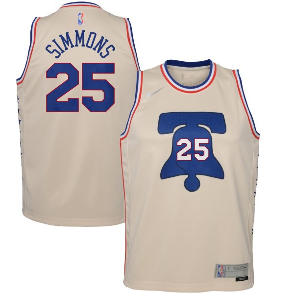 Youth Philadelphia 76ers Ben Simmons Nike Cream 2020/21 Swingman Player Jersey - Earned Edition