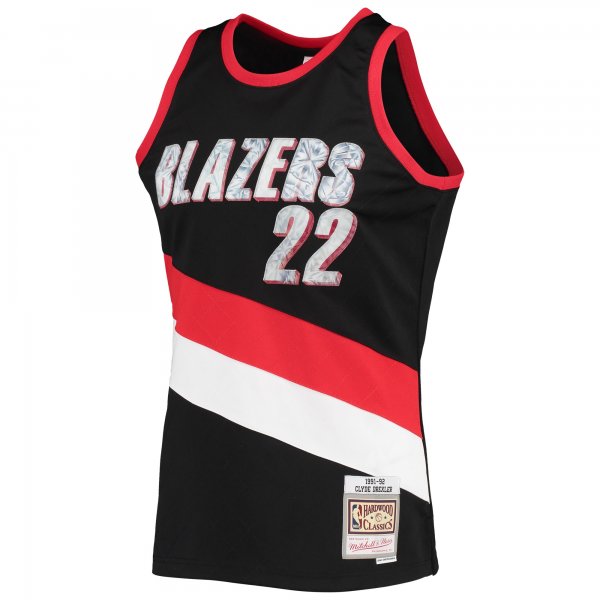 Men's Portland Trail Blazers Clyde Drexler Mitchell & Ness Black 1991/92 Hardwood Classics NBA 75th Anniversary Diamond Swingman Jersey