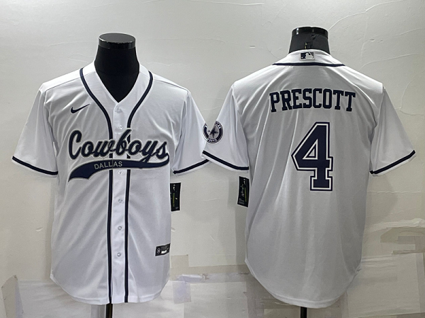 Men's Dallas Cowboys #4 Dak Prescott White Stitched Baseball Cool Base Jersey