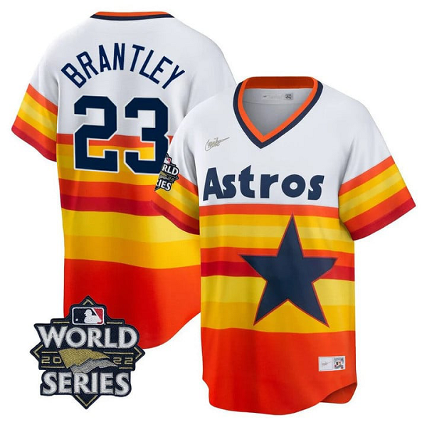 Men's Houston Astros Michael Brantley #23 2022 World Series White Home Cooperstown Collection Cool Base Jersey